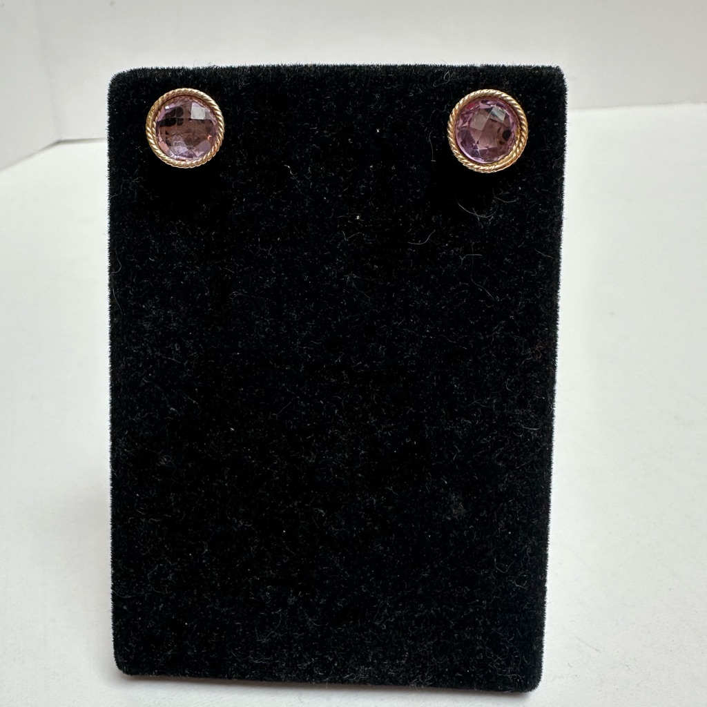 Milor Made In Italy 14k Gold Braided Bezel Set Stud Earrings